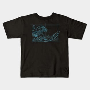 Hokusai Meets Fibonacci, Golden Ratio, Blue Line Kids T-Shirt